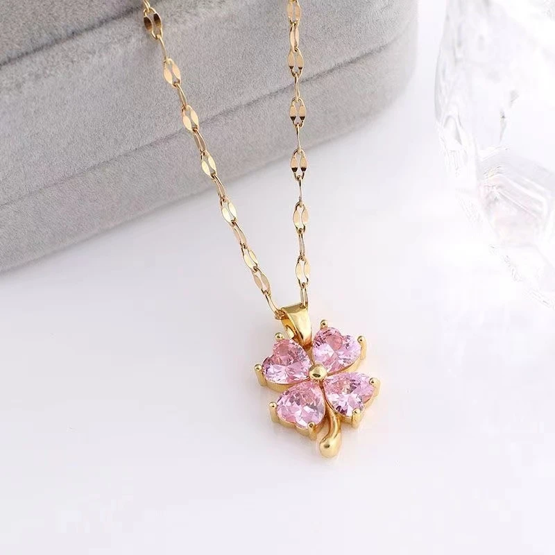 Badiou/芭蒂欧 钛钢项链 新款时尚轻奢粉色气质锁骨链女款 X3061