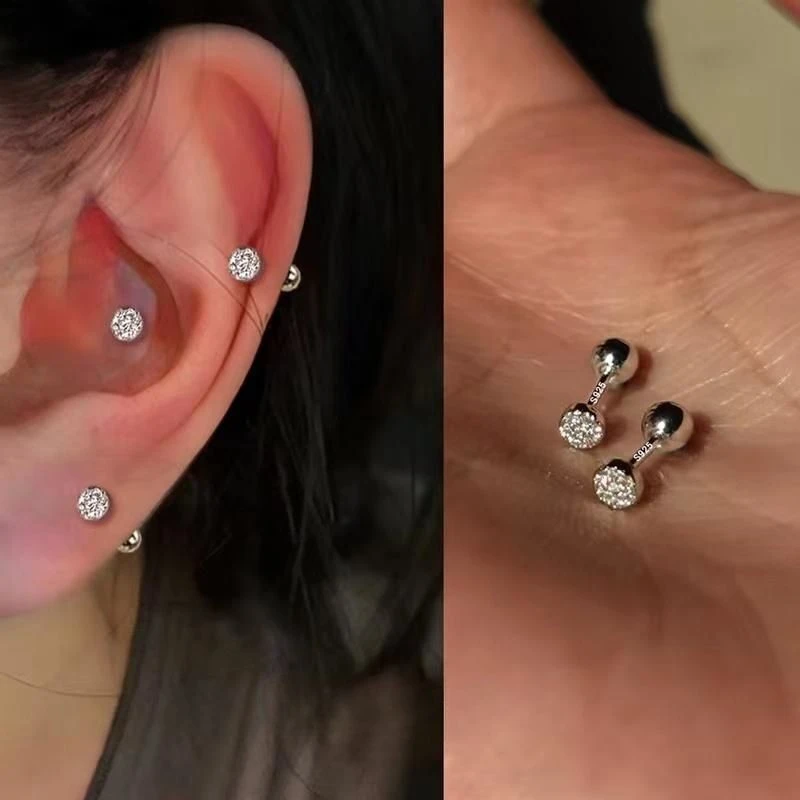合金耳饰 简约奢华拧螺丝圆圈耳钉睡觉免摘螺丝耳洞个性耳骨钉女