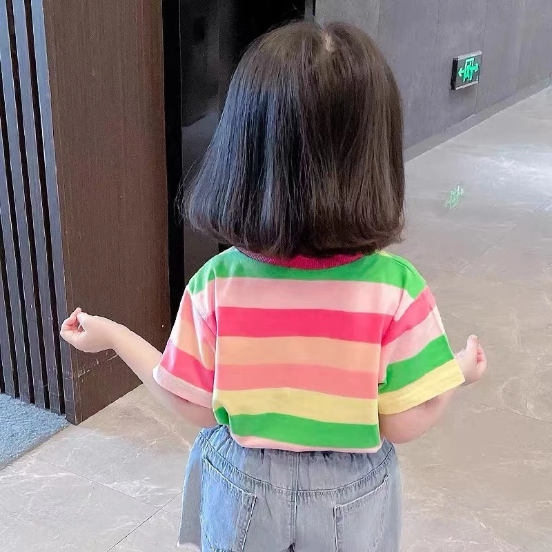 朗欣-2号儿童条纹棉T恤（扣号瑕疵）