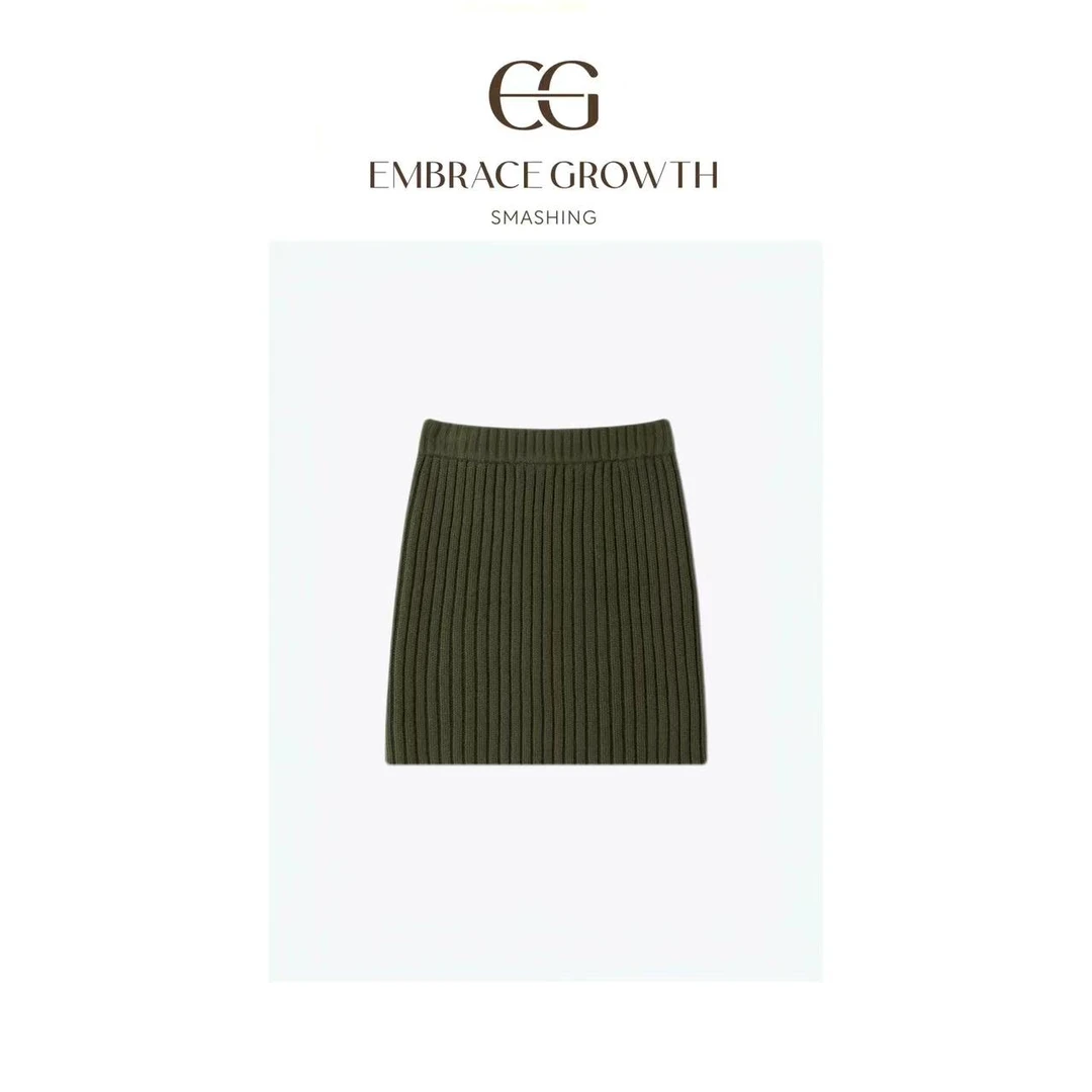 羊毛半裙/EMBRACE GROWTH/简约厚实粗磅毛线松紧腰秋冬 24CQ009