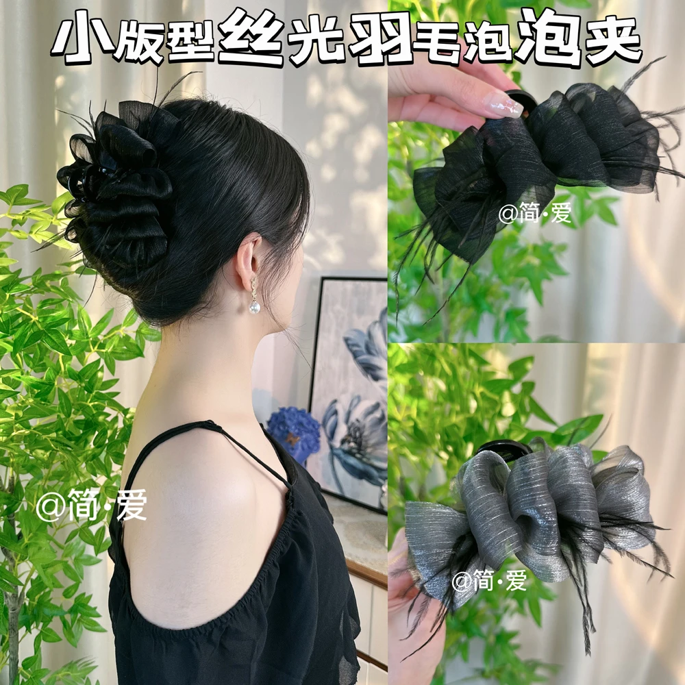 发饰气质发夹蝴蝶结泡泡纱毛抓夹优雅