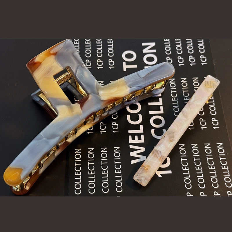 iFASHION-france 经典-醋酸【五色夹12cm➕直条鸭嘴夹8cm】鲨鱼夹