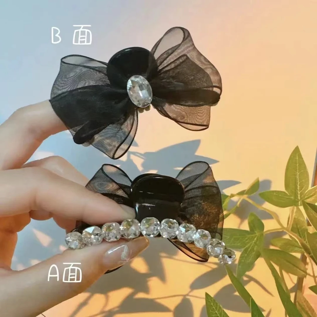 百搭轻奢精致高级感AB面水钻网纱刘海侧边夹碎发夹小抓夹发夹头饰