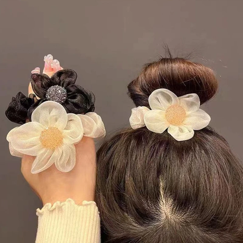 布艺发饰 发饰 【菲小姐】轻奢雪纱花朵发圈2个装