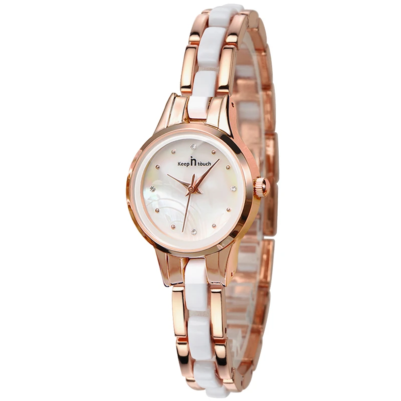 新款轻奢潮流时尚小众气质百搭精致镶钻防水女士手表8466玫白