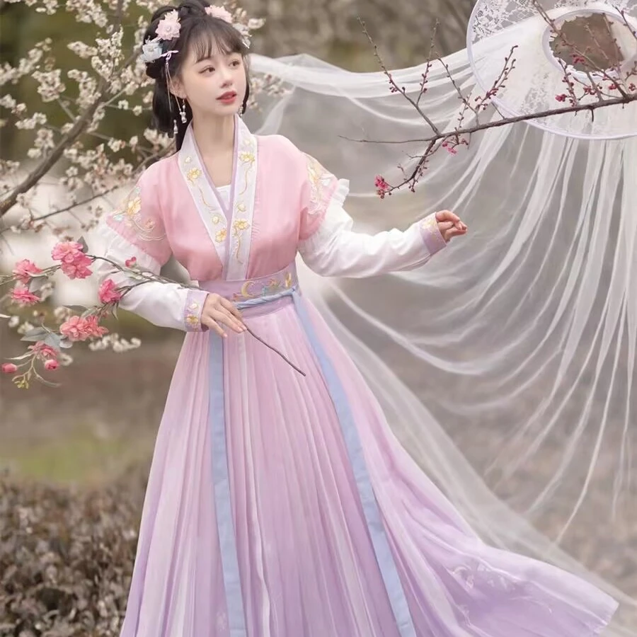 唐制汉服女唐褙子齐腰春夏款仙气中国风超仙汉服半臂袖学生日常款