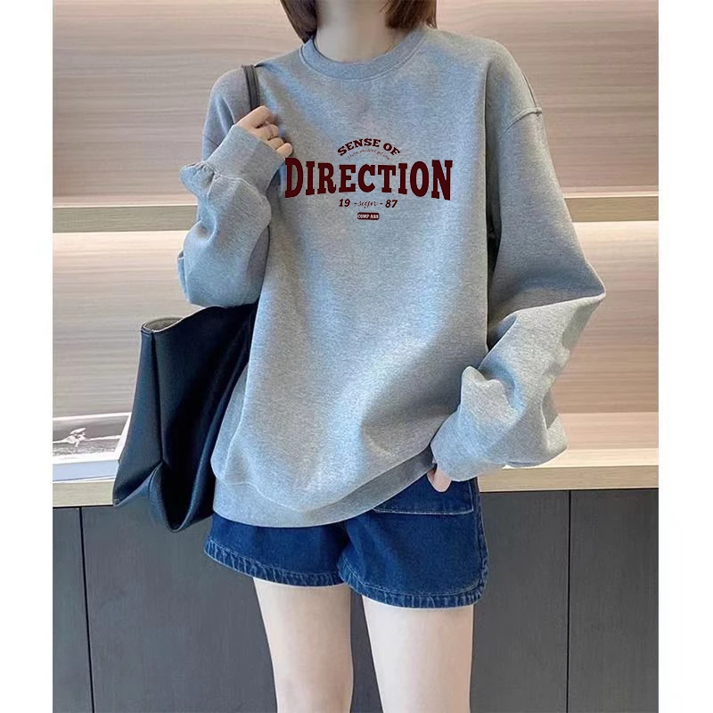 春秋新款宽松字母时尚加绒打底情侣长袖卫衣女印花韩版小众设计感