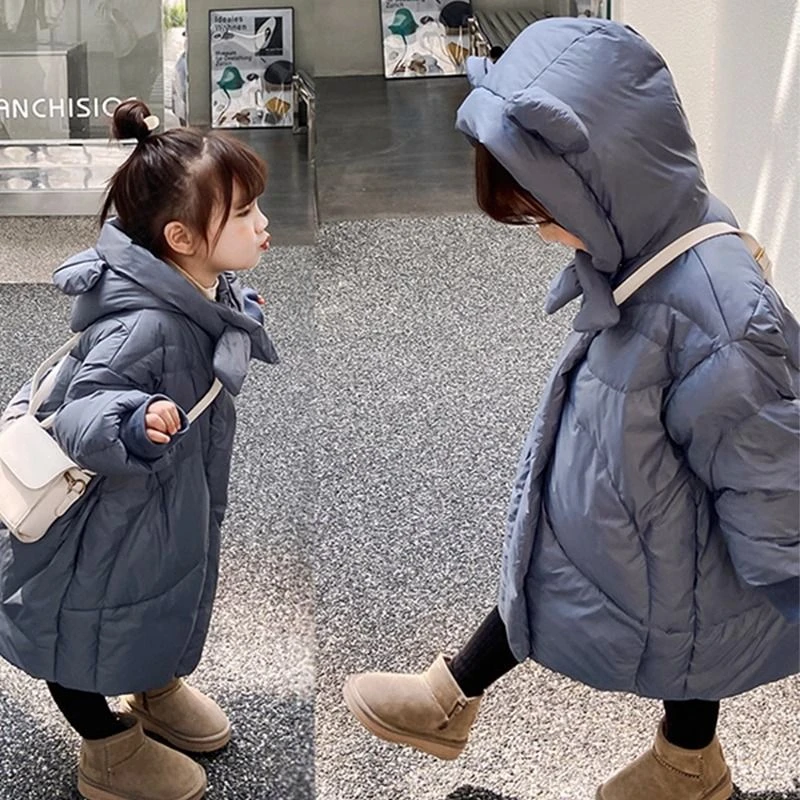 波司豋儿童羽绒服服2023新款男童女童宝宝可爱小熊棉袄耳中长款保