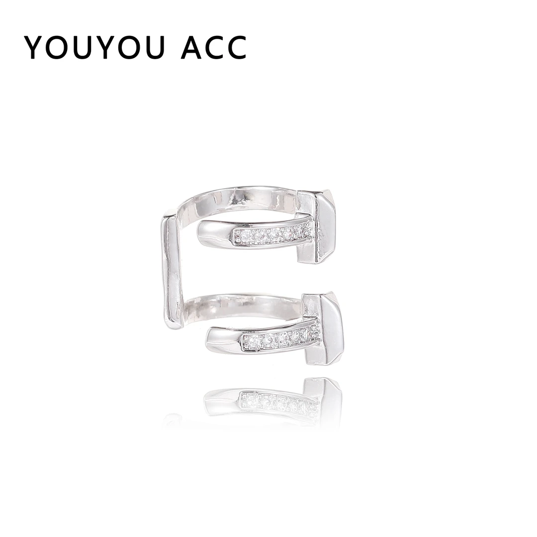 YOUYOU ACC 铜合金耳饰 百搭精致轻奢设计感双环耳骨夹410（单只）