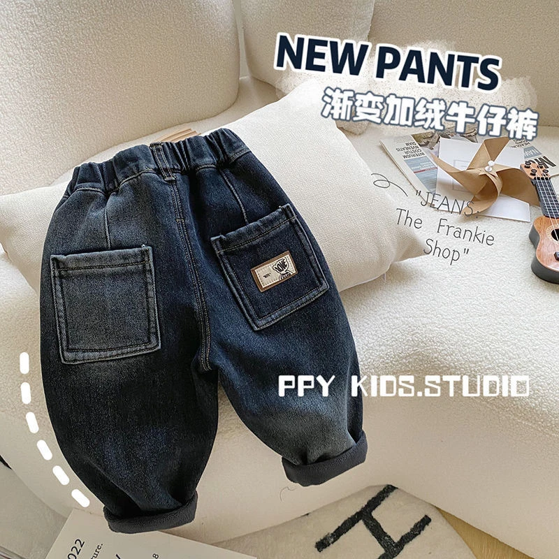 男童牛仔裤冬季冬装新款童装炸街长裤宝宝秋冬加绒儿童保暖裤子潮