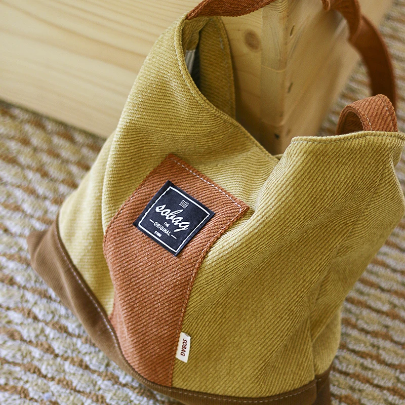 SoBag秋冬日系灯芯绒单肩帆布包女设计感小众文艺撞色通勤腋下包