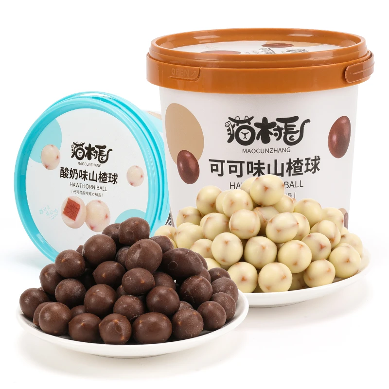 猫村长桶装酸奶味/可可味山楂球168g/桶桶