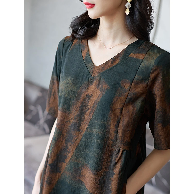 A82979复古港风气质中年妈妈V领裙子  A82979