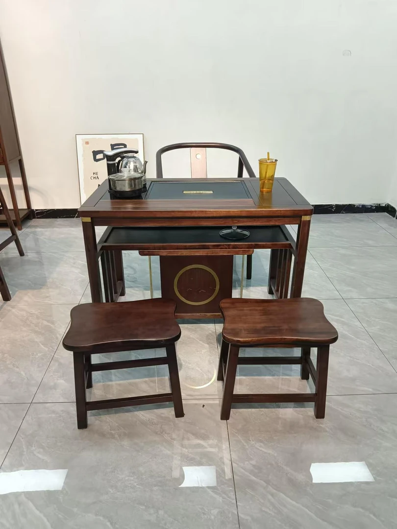 胡桃木阳台小茶桌新中式