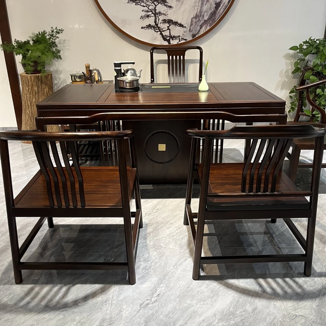 乌金木办公茶桌椅中式客厅家具尔森茶台茶香榆木高档乌金木茶桌