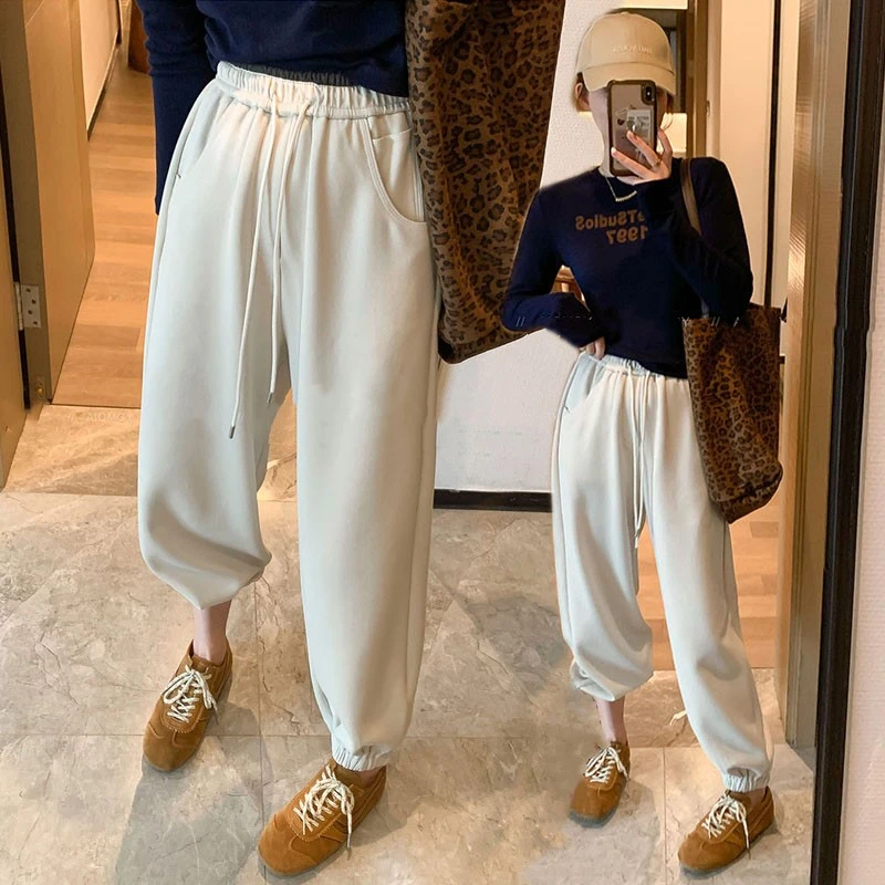 爆款2025新款腰头束脚卫裤宽松显瘦运动裤子韩系洋气哈伦休闲裤女