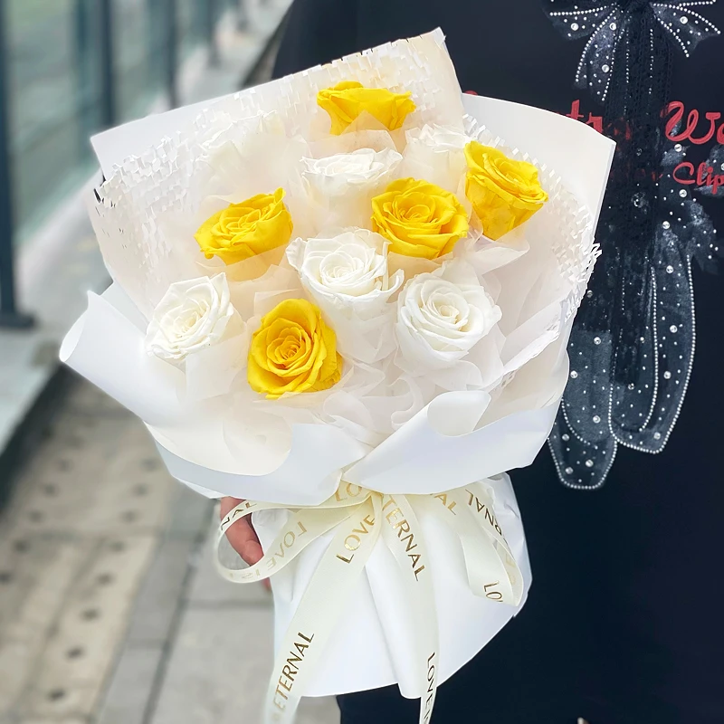 日常见面小花束黄玫瑰永生花真花花束生日礼物情人节送女友闺蜜
