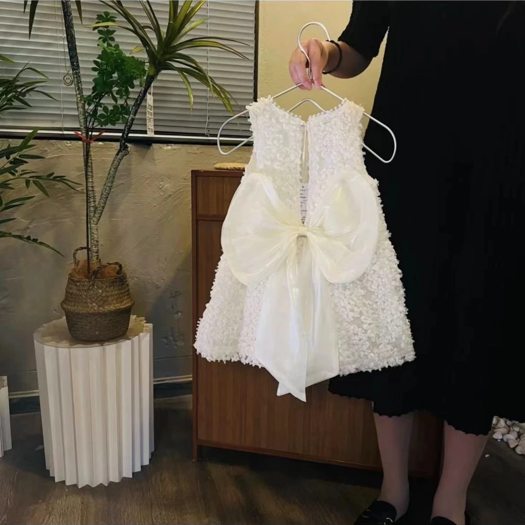 【现货】2024蕾丝连衣裙新款儿童夏季气质白色法式甜美女童洋气宝贝
