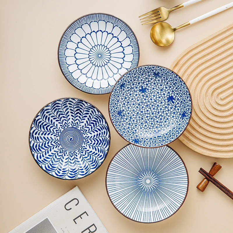青花瓷6英寸骨碟陶瓷餐具多功能螺纹家用小吃家庭碟一套碟子盘子