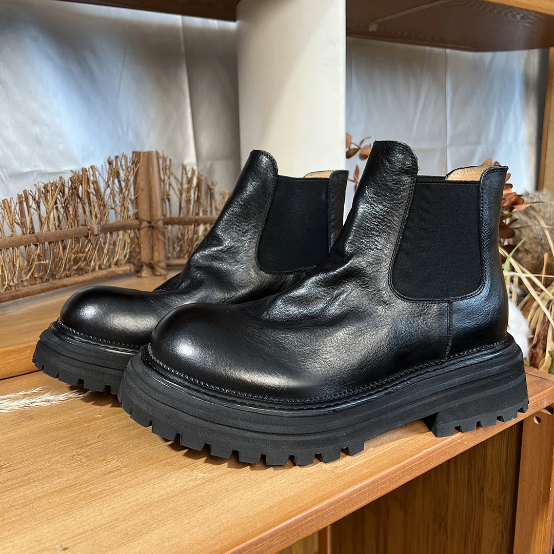 N2301秋冬新款真皮短靴手工复古马丁靴厚底英伦风靴子切尔西男靴