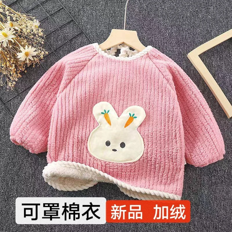 甜甜圈儿罩衣婴儿加绒加厚反穿衣01岁儿童罩衣冬季宝宝2耐脏围兜