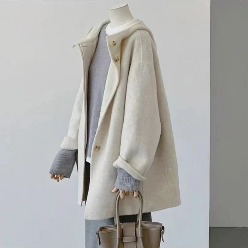 小霞推荐【帽子款】桑蚕丝兔毛高支羊毛！高端轻奢时尚大衣2409027