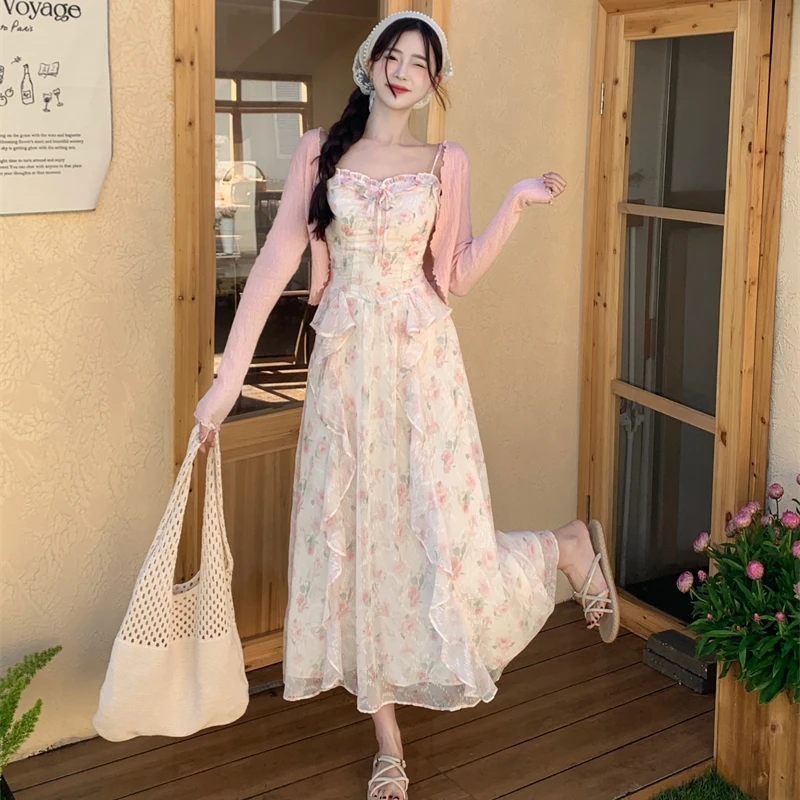 甜美小清新碎花连衣裙女2025春夏新款收腰长款吊带裙温柔风仙女裙