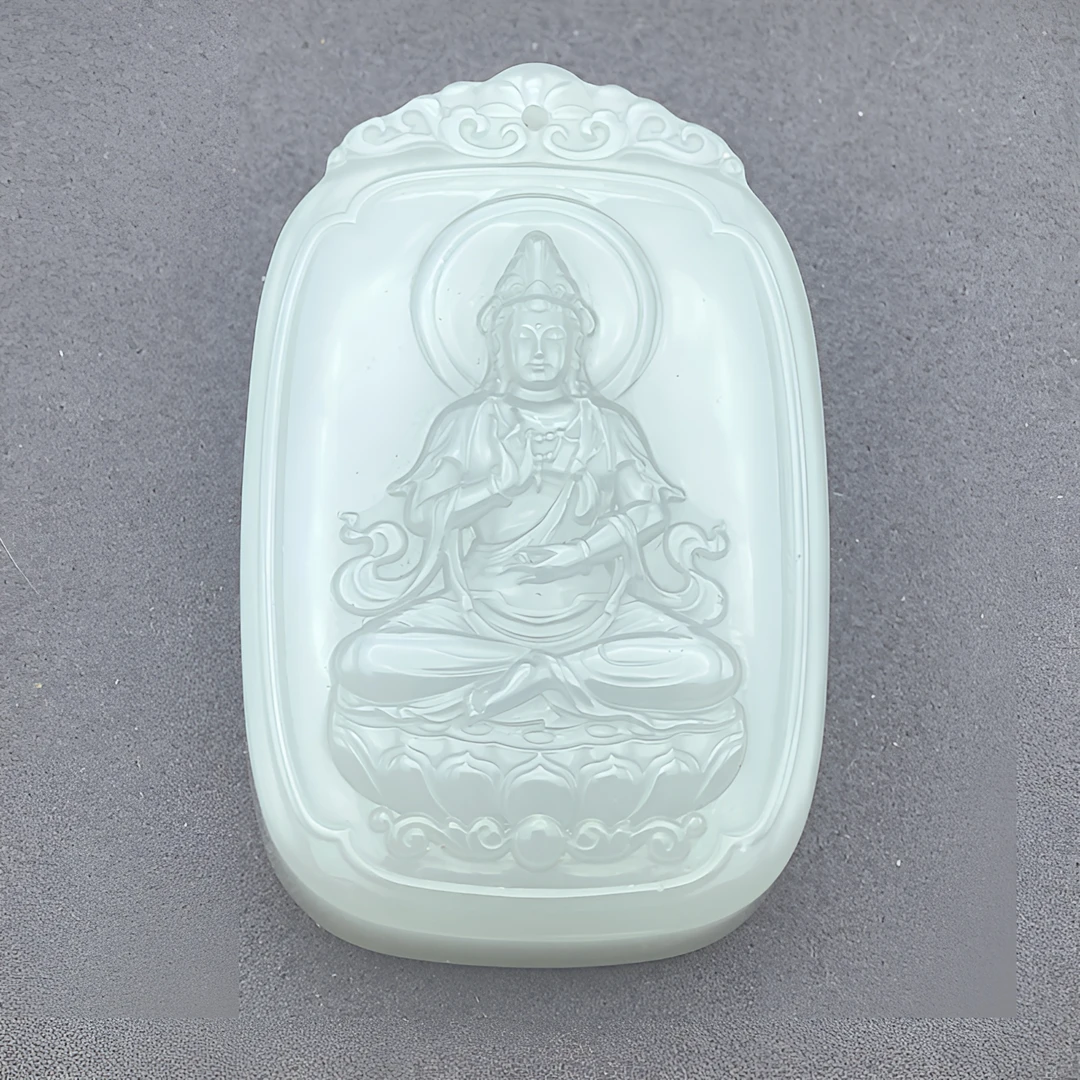 高青白观音吊坠 天然和田玉双面雕工坠饰时尚精雕挂件