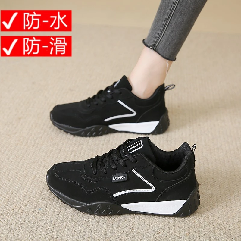 女鞋上班不累脚软底运动鞋女款皮面防水妈妈肯德基厨房防滑工作鞋