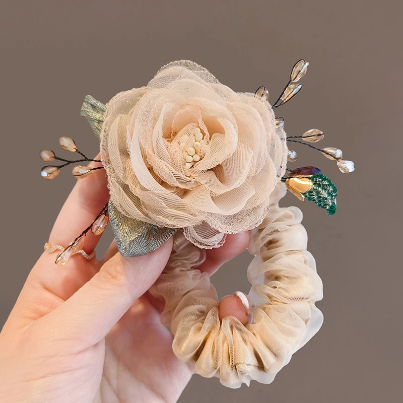 时尚气质玫瑰花发圈2024年新款高级感优雅发绳精致头花皮筋扎头绳