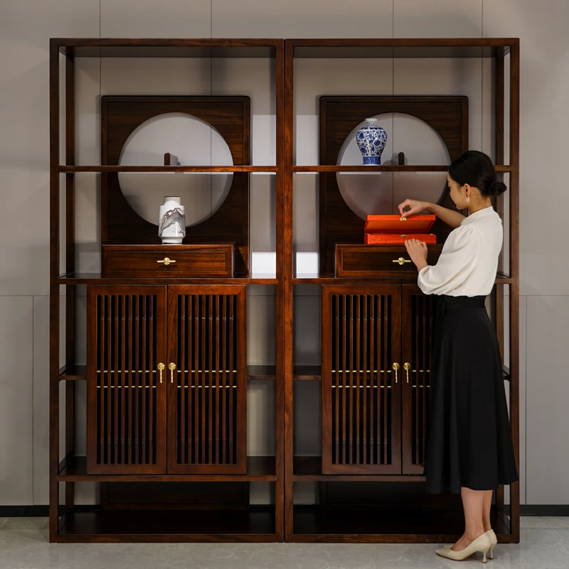 半墨新中式博古架屏风全实木书架饰品架隔断柜客厅展示柜置物架