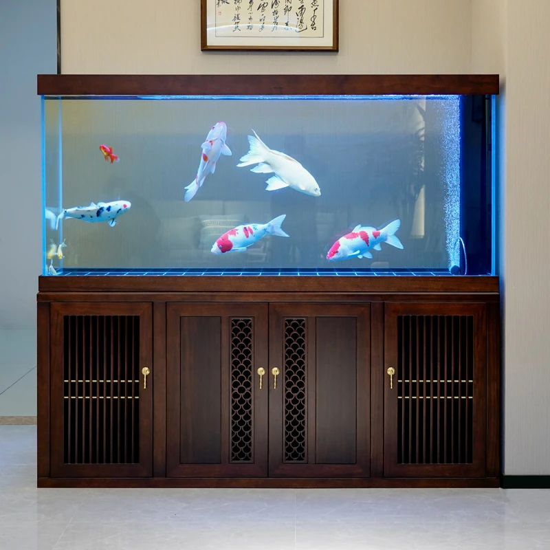半墨新中式客厅大型家用隔断全实木玄关阳台水族箱别墅落地龙鱼缸
