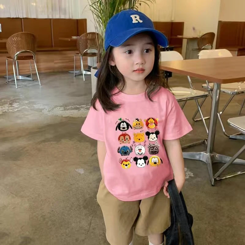 纯棉女童短袖夏装2023儿童上衣中小童休闲卡通印花圆领女宝宝t恤