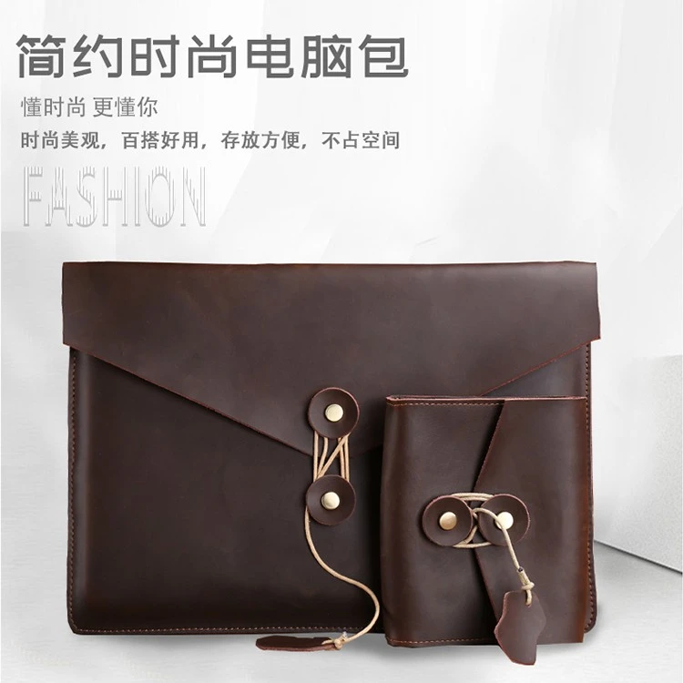 疯马牛皮笔记本内胆包复古休闲电脑收纳包时尚手拿包电脑包电源包