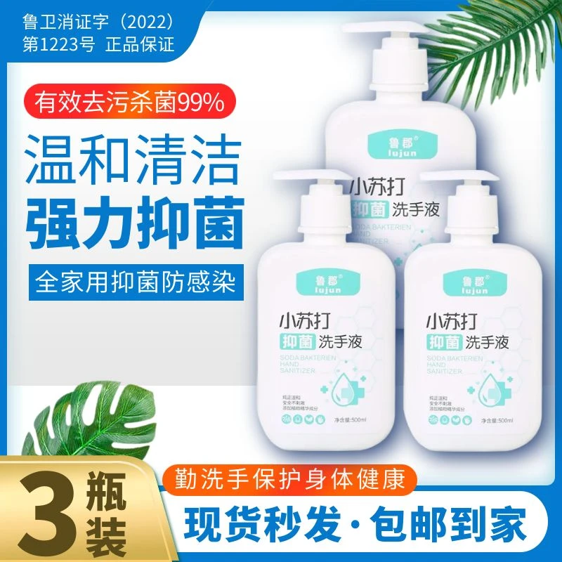 鲁郡【3瓶套装】温和抑菌洗手液1500ml家用清洁（3个沐浴露泵头）