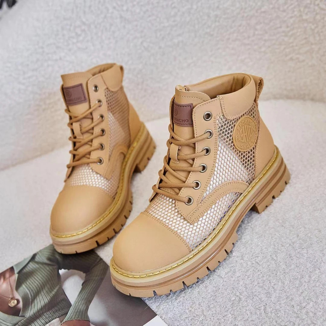 马丁靴女款女鞋2024新款夏季薄款凉靴厚底镂空透气大黄短靴2378