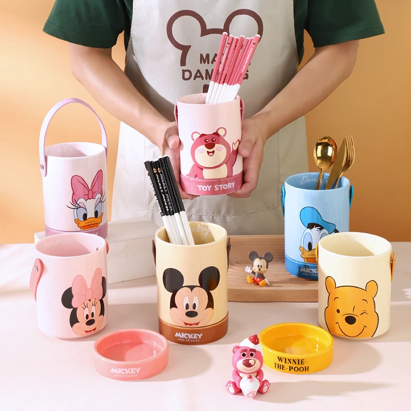 迪士尼系列草莓熊新款陶瓷筷子筒沥水厨房筷子勺子收纳盒家用筷笼