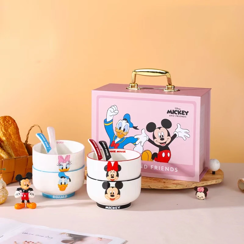 【言则】迪士尼正版乐选系列饭碗小勺组合陶瓷餐具四碗四勺