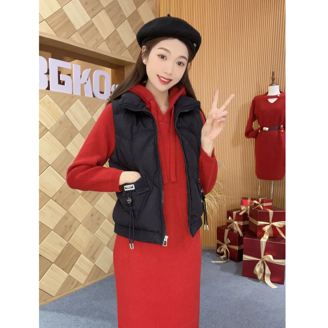 碧高小个子女装 秋冬新款百搭显瘦加厚精梳棉修身马甲外套