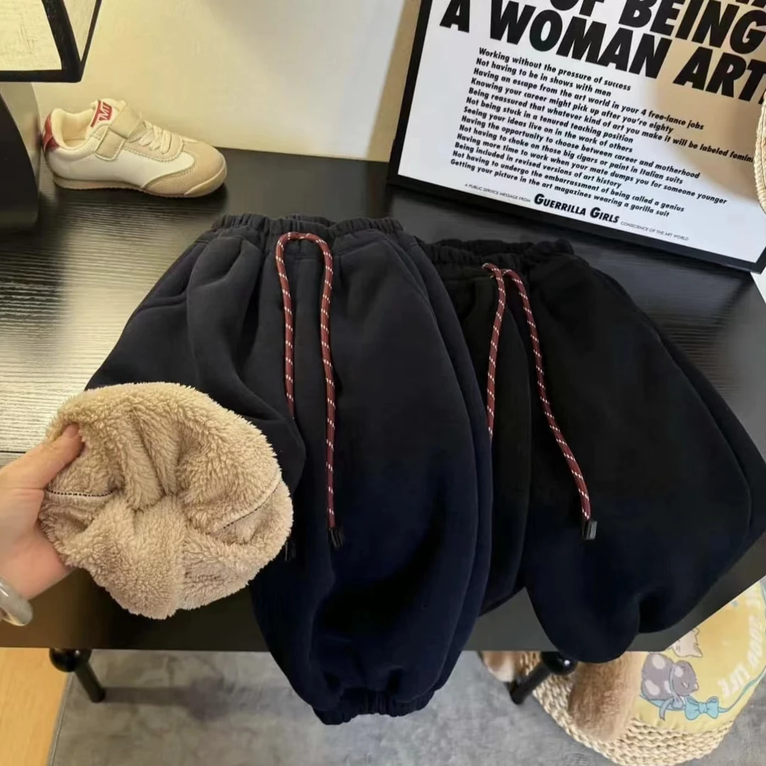 儿童秋冬2025新款卫裤棉裤保暖男女童小童纯色加绒加厚韩版长裤