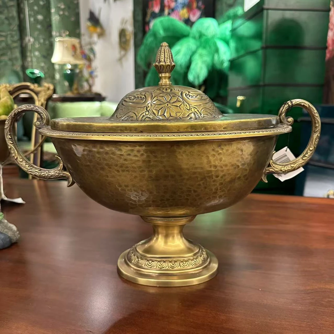 【欧美外单】DG0936欧式全铜高档家居餐厅饰品带盖盆装饰铜盆工艺品