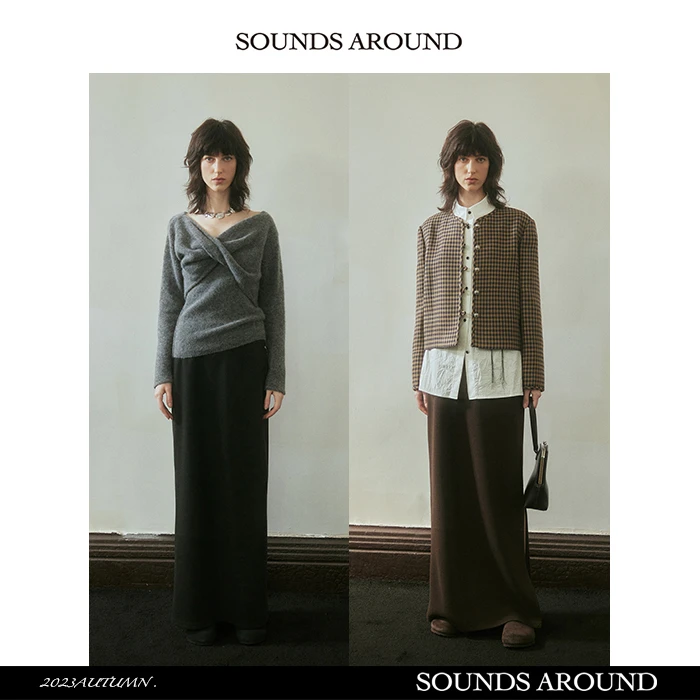 SOUNDSAROUND｜极简侧边开衩绒感长款半裙