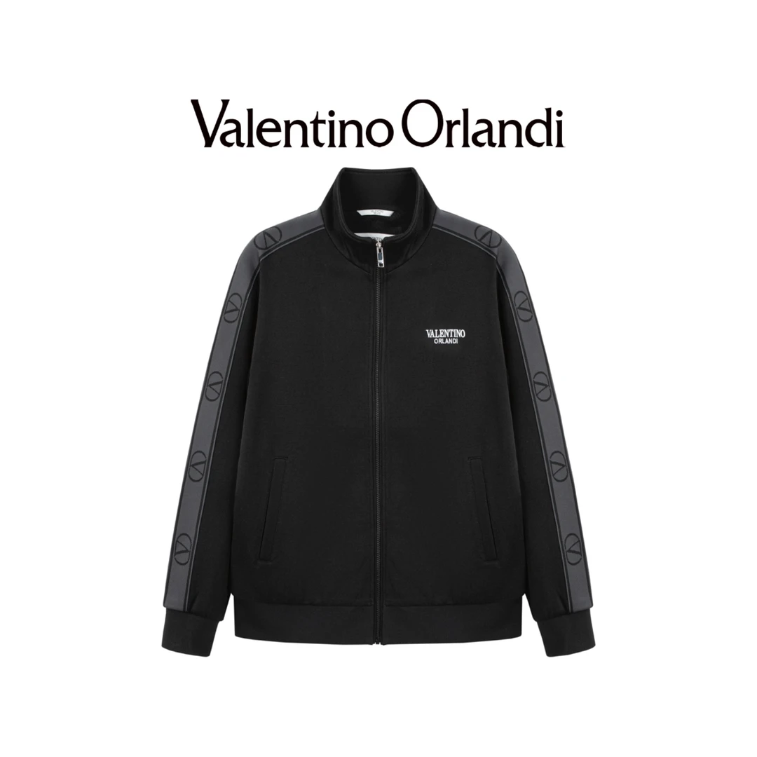 Valentino orlandi男士春秋B版时尚百搭暗纹老花针织立领夹克外套