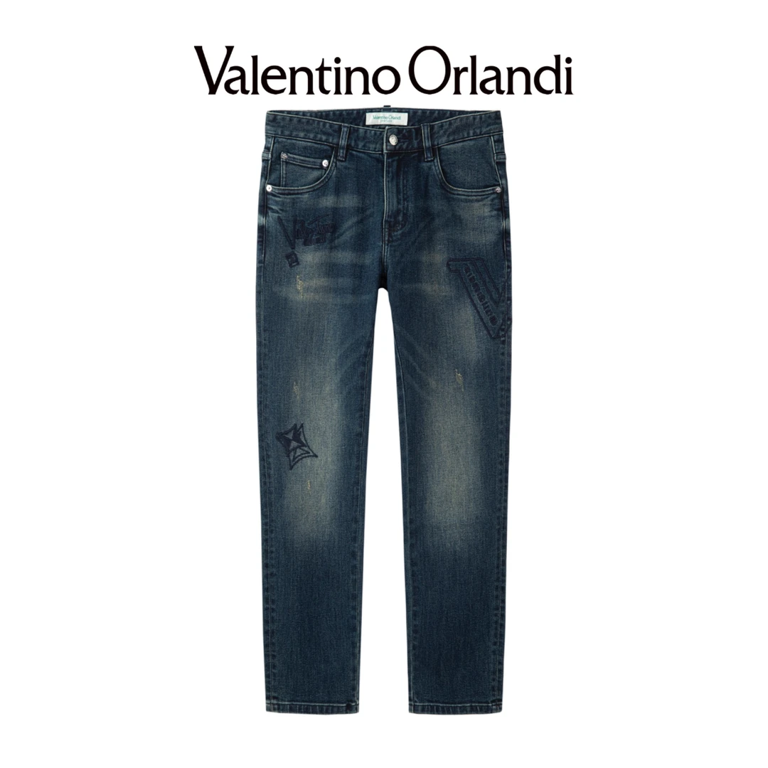 VALENTINO ORLANDI/华伦天奴.奥兰迪男士秋季时尚百搭刺绣牛仔裤