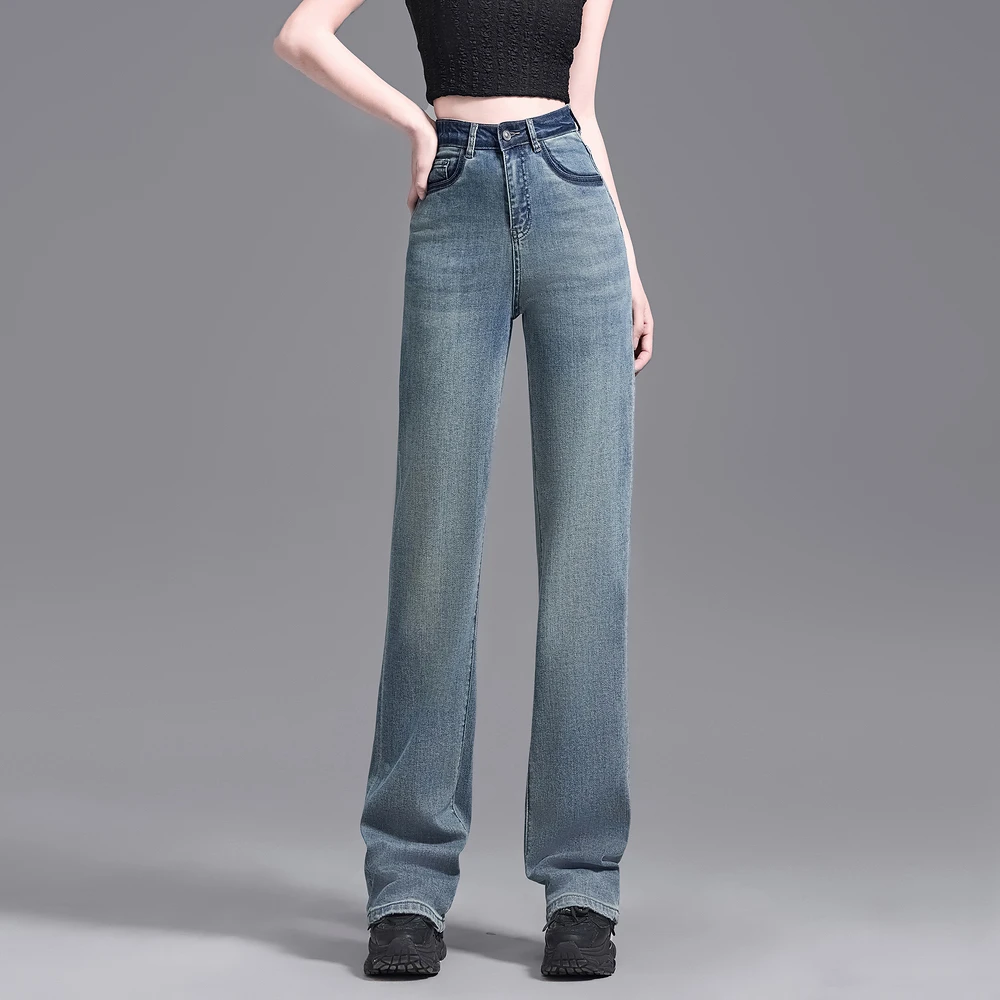 FXFULAOBAN/福兴福老板|浮影|2025秋窄版阔腿裤女高腰宽松牛仔裤