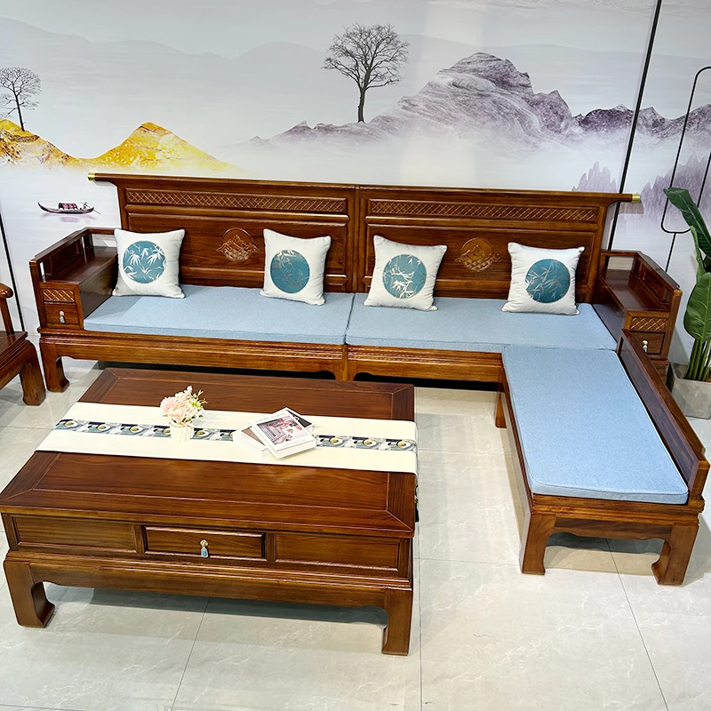 ☆308☆展邦新中式古典实木沙发冬夏两用成套家具贵妃雕花木质沙发