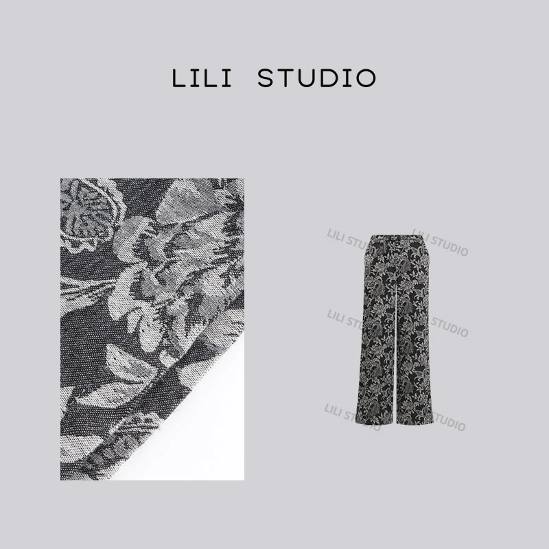 「满印花」不理理早秋新款国风复古提花休闲阔腿裤0055