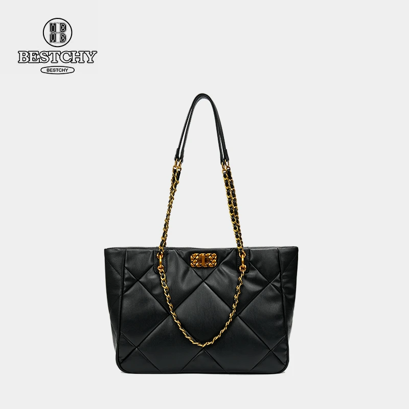 Bestchy/栢思琦轻奢时尚百搭女士黑色经典菱格肩包