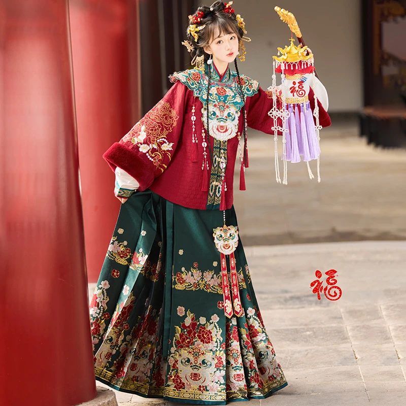 未央宫【金狮纳福】明制汉服女加绒长袄原创刺绣高档织金马面裙冬季