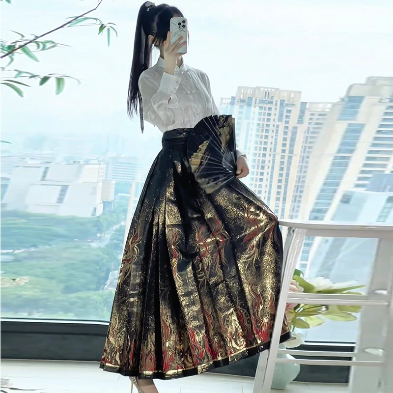 未央宫【金乌】马面裙套汉服女装织金秋冬日常汉服刺绣古典风改良